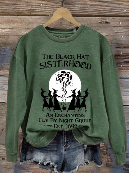 The Black Hat Sisterhood Halloween Print Round Neck Sweatshirt