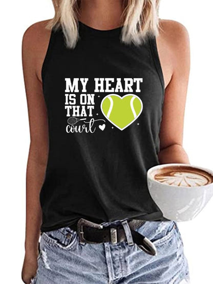 Women's tennis enthusiasts "My heart is on that court" printed casual vest