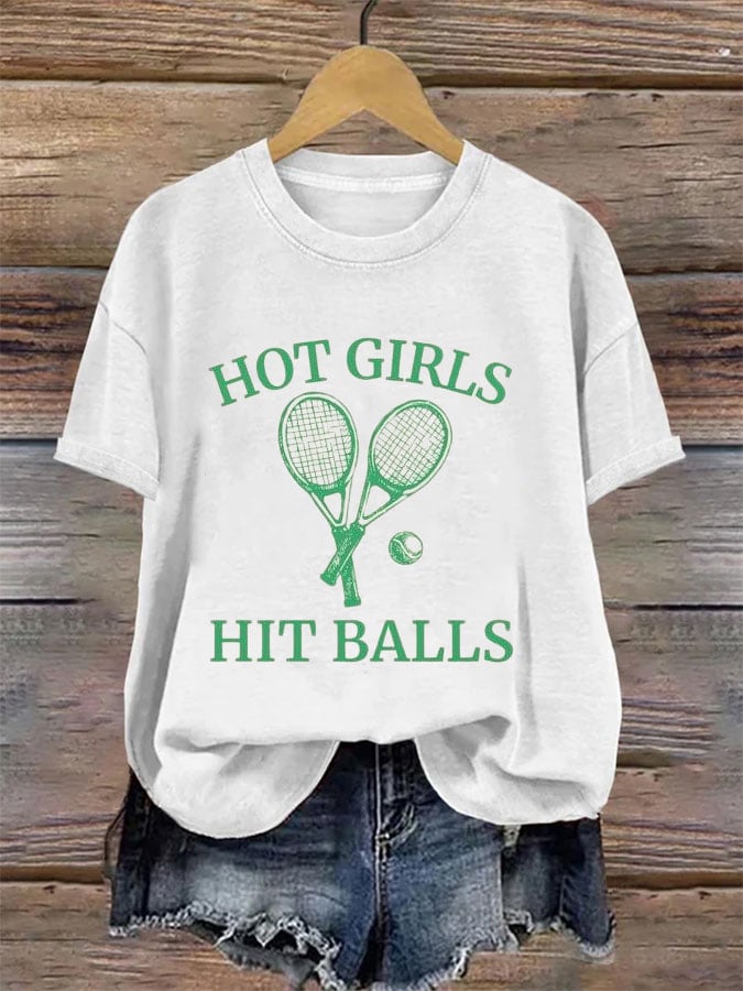Women's Tennis Printed Round-Neck Casual T-Shirt