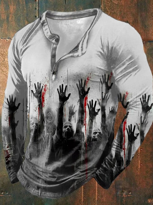 Men's Blood Hand Stain Halloween Horror Print Top