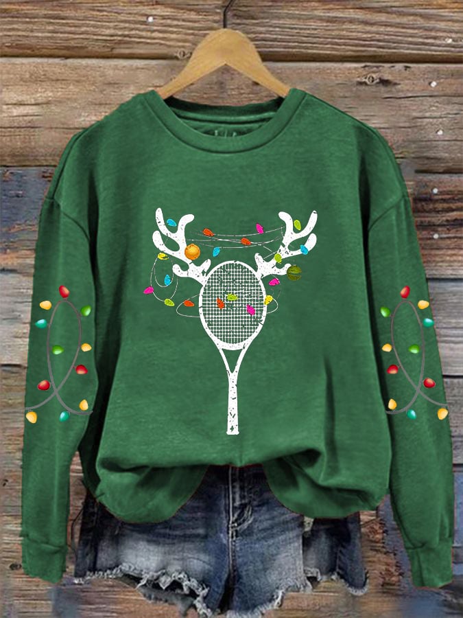 Women's Christmas Tennis Racket Printed Casual Sweatshirt