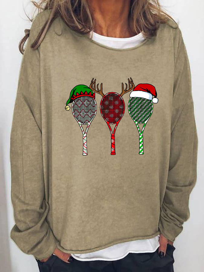 Women's Christmas Tennis Racket Print Long Sleeve Top