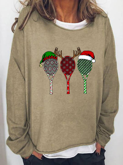 Women's Christmas Tennis Racket Print Long Sleeve Top