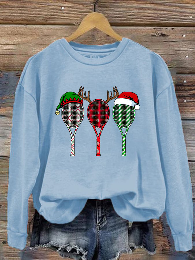 Women's Christmas Tennis Racket Printed Casual Sweatshirt