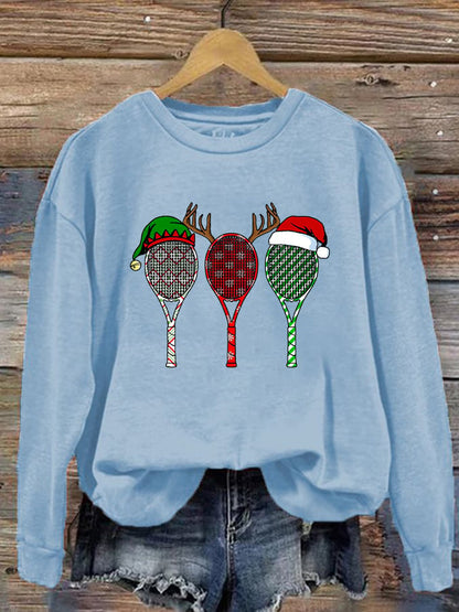 Women's Christmas Tennis Racket Printed Casual Sweatshirt