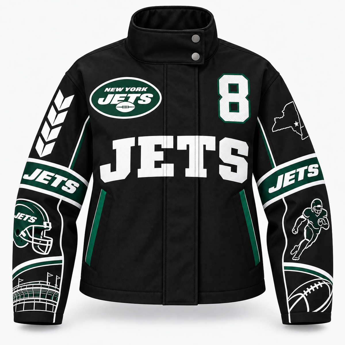 NEW YORK JETS TEAM LOGO FOOTBALL GRAPHIC STAND COLLAR JACKET