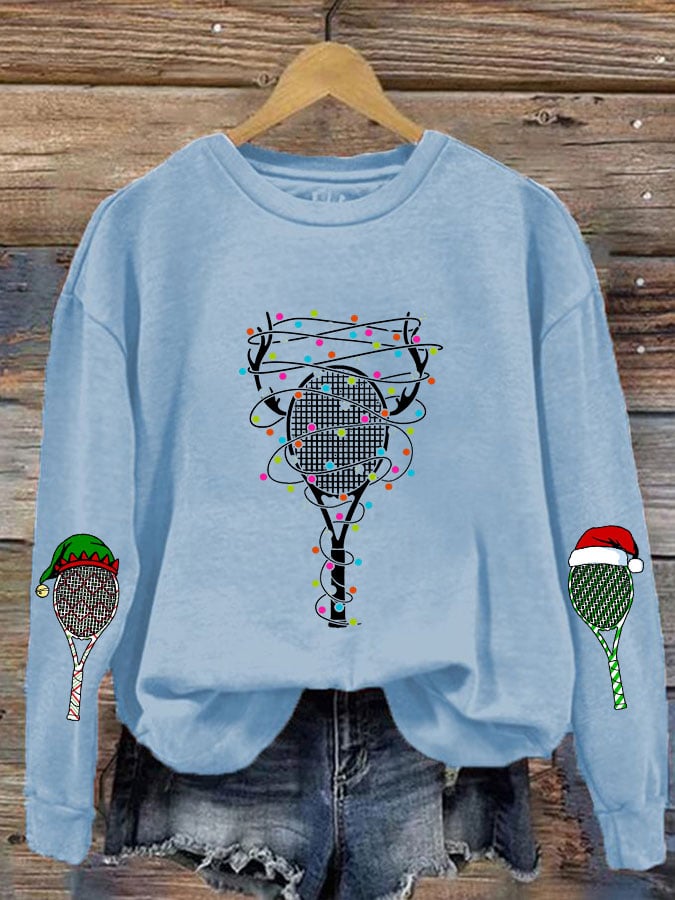 Women's Christmas Tennis Racket Printed Casual Sweatshirt