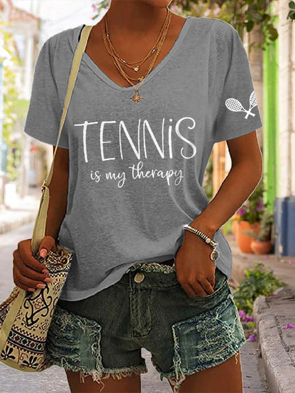 Women's Tennis Is My Therapy Print T-shirt