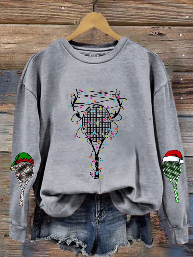 Women's Christmas Tennis Racket Printed Casual Sweatshirt