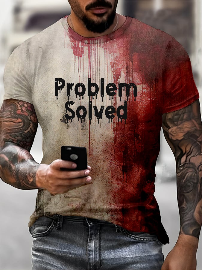 Men's Bloody Problem Solved Halloween Print T-Shirt