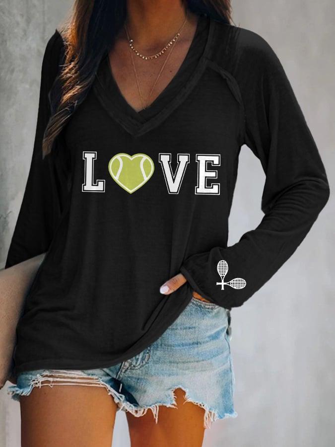 Women's Tennis Fans Printed V-Neck T-Shirt