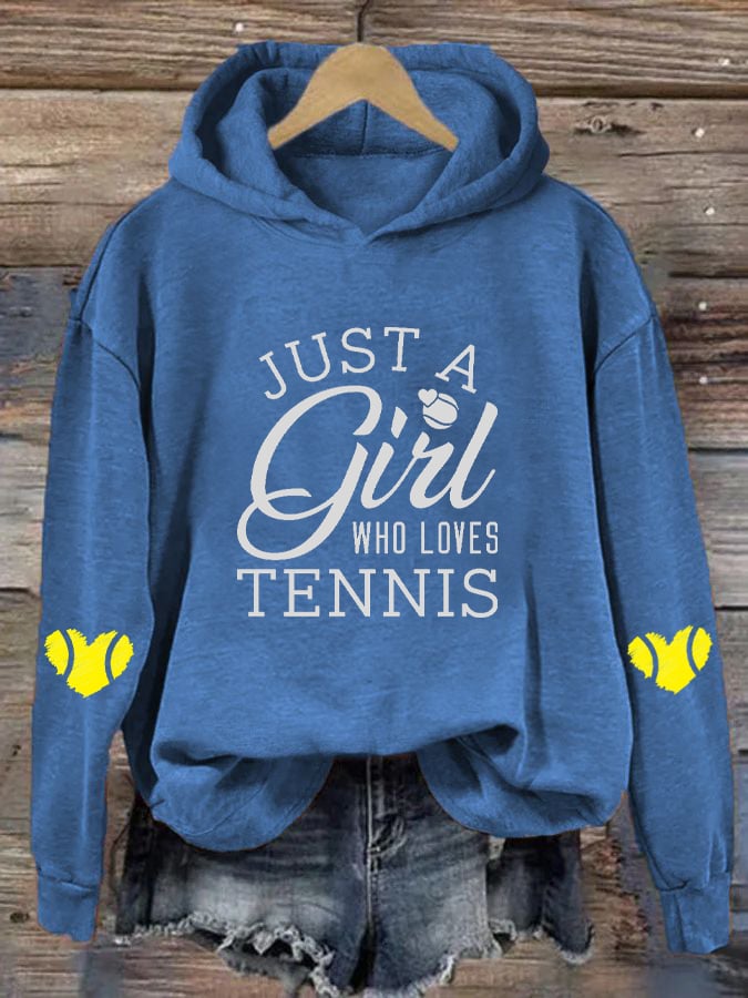 Women's "Just A Girl Who Loves Tennis" Printed Casual Hooded Sweatshirt