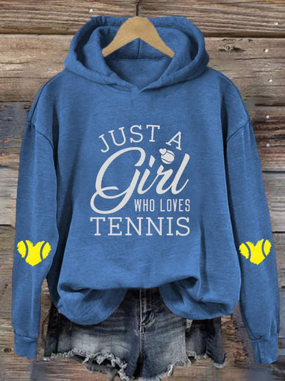 Women's "Just A Girl Who Loves Tennis" Printed Casual Hooded Sweatshirt