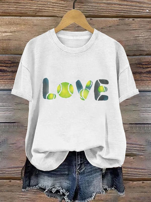 Women's Love Tennis Print Crew Neck T-Shirt