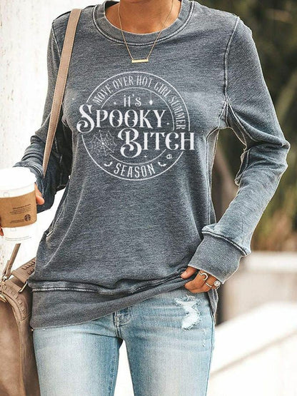 Women's Halloween Move Over Hot Girl Summer It's Spooky Bitch Season Print Sweatshirt