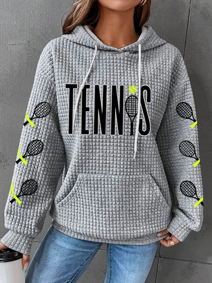 Women's Tennis Lover Print Drop Shoulder Check Pocket Hoodie