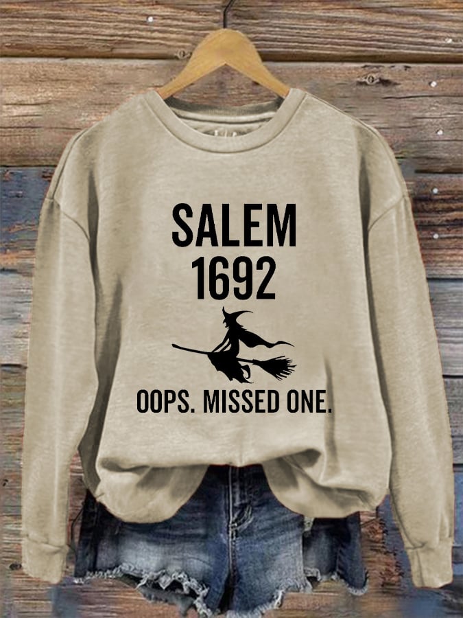 Women's 1692 Salem Witch Print Round Neck Long Sleeve Sweatshirt