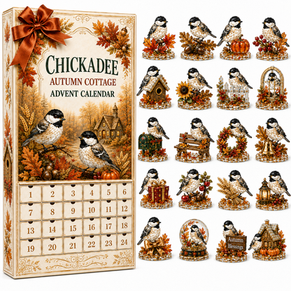 24-Day Chickadee Advent Calendar | Autumn & Winter Cottage Collectible Gift