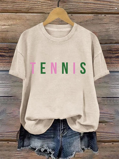 Women's Tennis Printed Round-Neck Casual T-Shirt