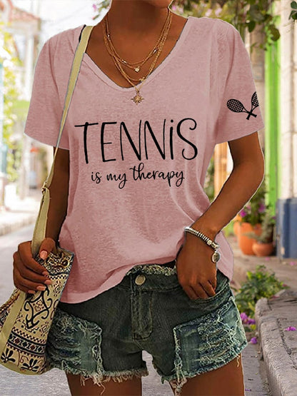Women's Tennis Is My Therapy Print T-shirt