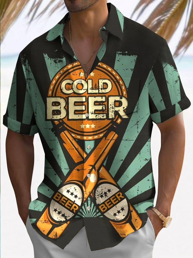 Stylish Oktoberfest beer print short sleeve shirt for men