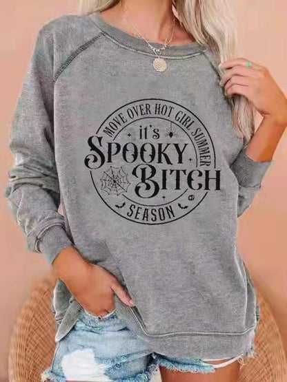 Women's Halloween Move Over Hot Girl Summer It's Spooky Bitch Season Print Casual Sweatshirt