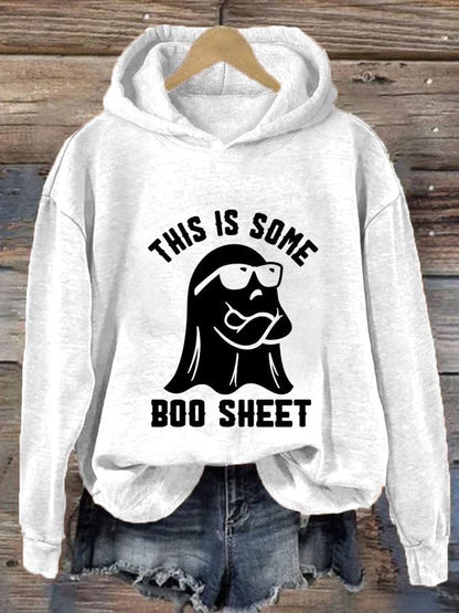 Women's Halloween This Is Some Boo Sheet Printed Casual Hooded Sweatshirt