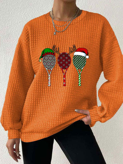 Women's Christmas Tennis Racket Print Waffle Sweatshirt