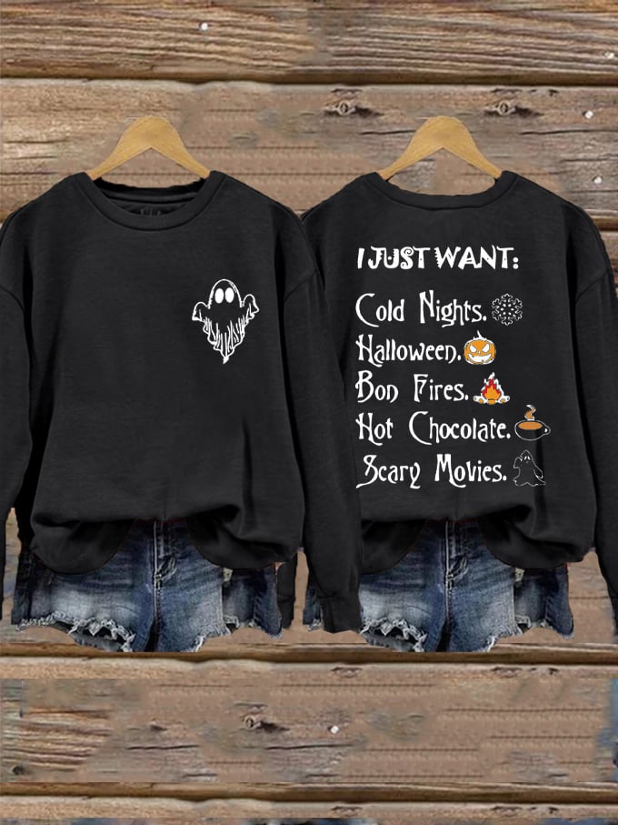 Women's Halloween I Just Want To Cuddle And Watch Horro Movies Printed Sweatshirt