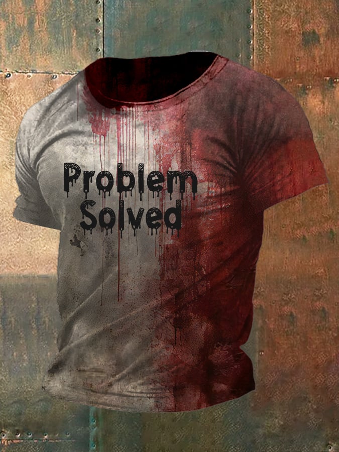 Men's Bloody Problem Solved Halloween Print T-Shirt