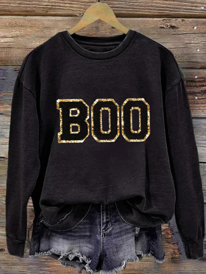 Women's Halloween BOO Print Casual Sweatshirt