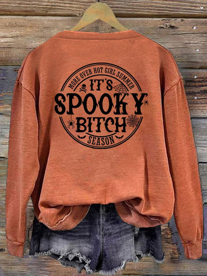 Women's Halloween Spooky Bitch Move Over Hot Girl Summer It's Spooky Bitch Season Printed Round Neck Long Sleeve Sweatshirt