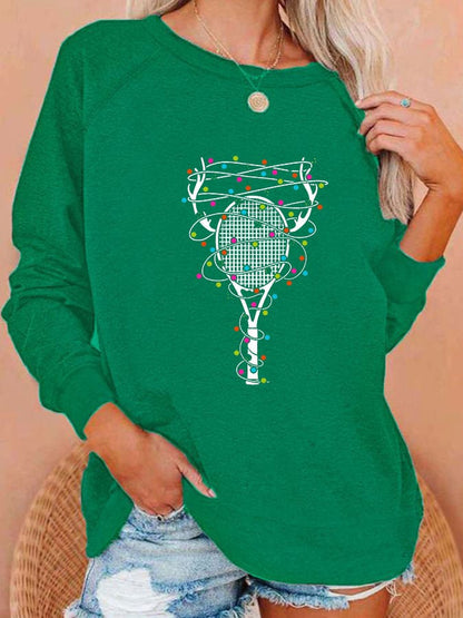 Women's Tennis Christmas Elk Lantern Printed Sweatshirt