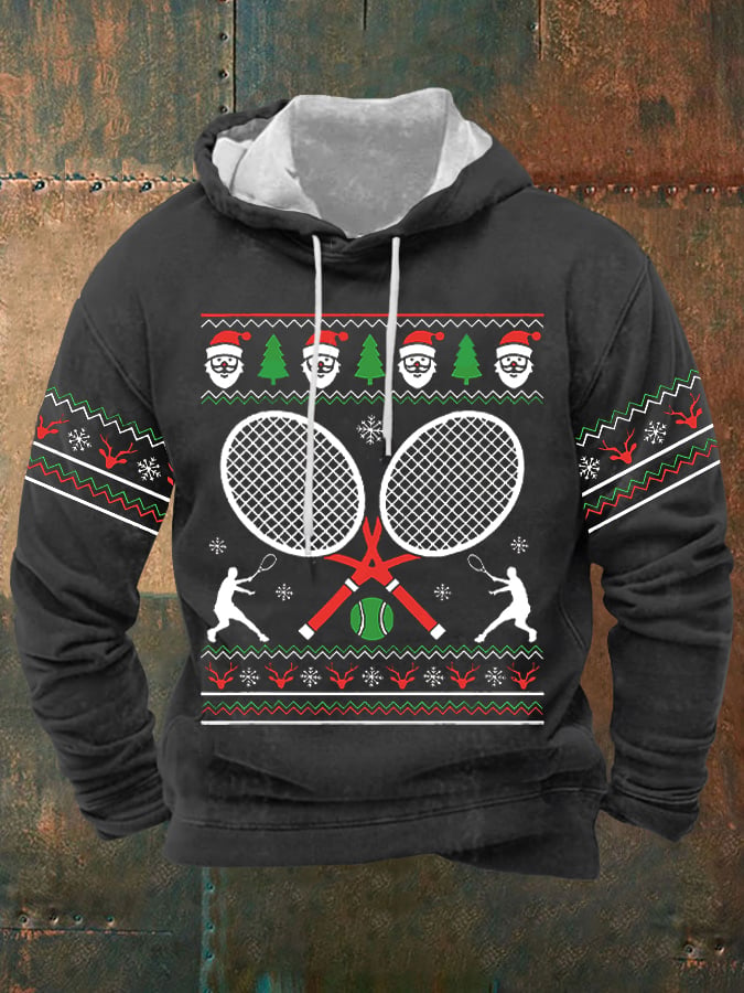 Men's Christmas Tennis Racket Print Hooded Sweatshirt