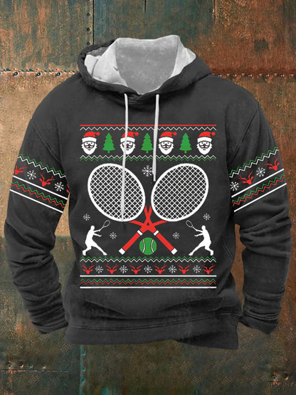 Men's Christmas Tennis Racket Print Hooded Sweatshirt