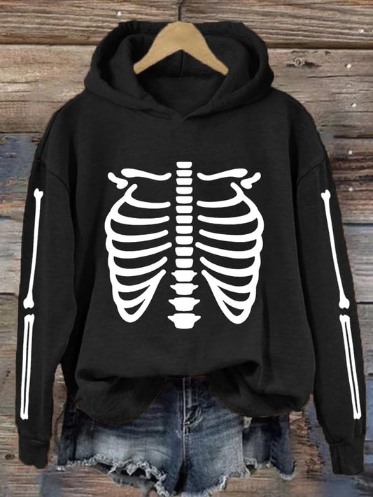 Women's Halloween Skeleton Bones Casual Hoodie