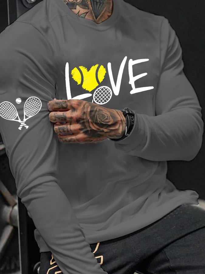 Men's love tennis printed long sleeve T-shirt