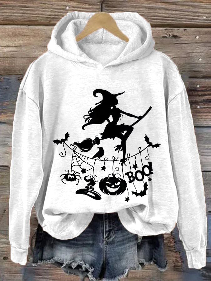 Women's Funny Halloween Witch Boo Printed Casual Hoodie