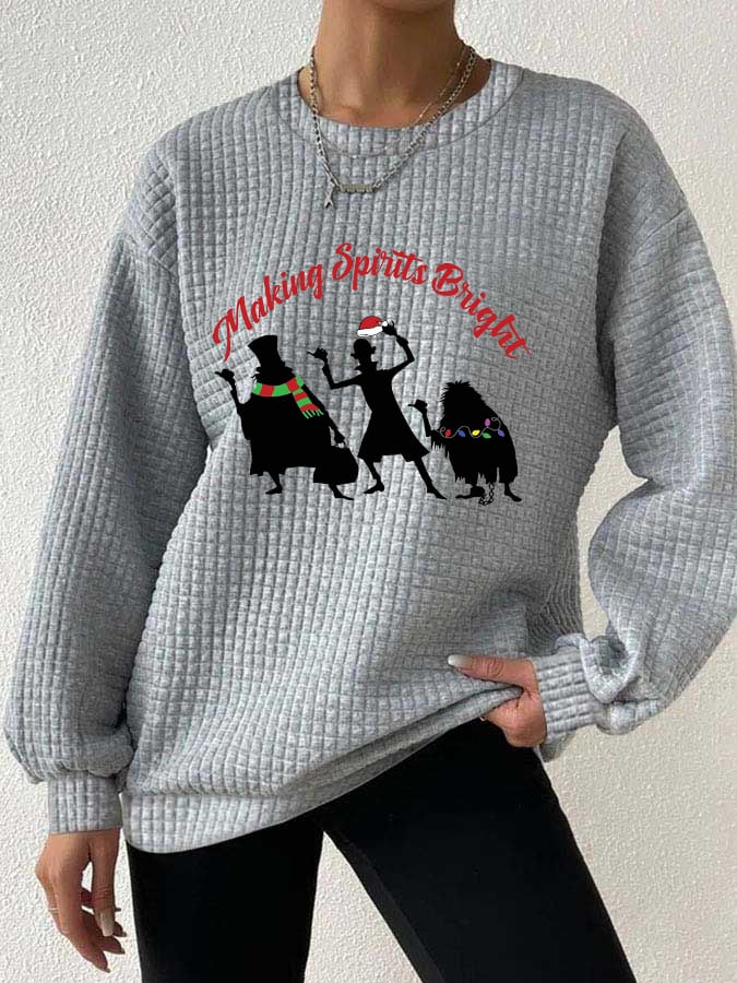 Women's Halloween Ghosts Christmas Print Waffle Sweatshirt