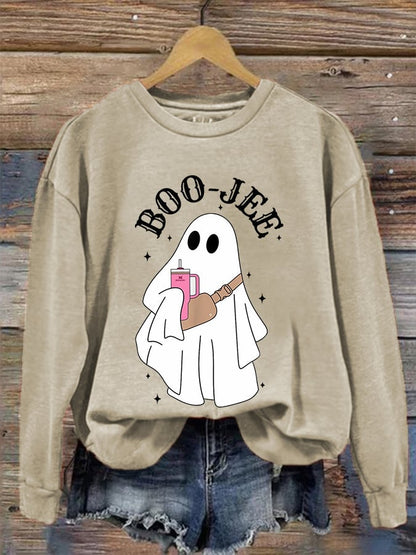 Women's Halloween Boo Jee Cute Ghost Print Casual Sweatshirt