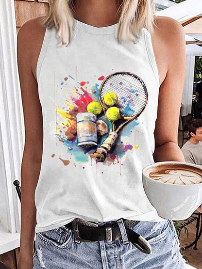 Women's Funny Tennis Print O-Neck Top