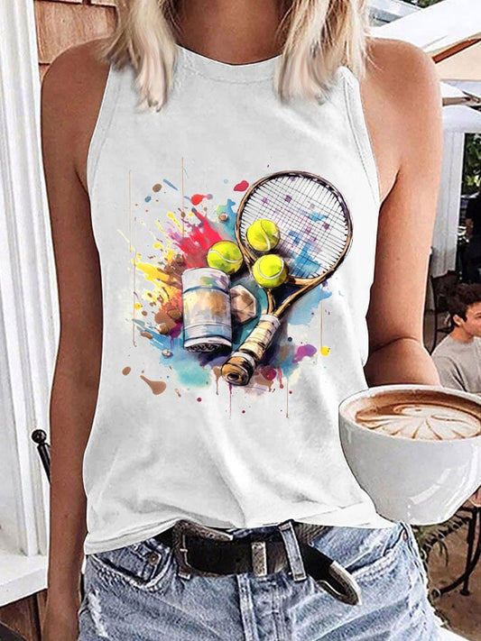 Women's Funny Tennis Print O-Neck Top