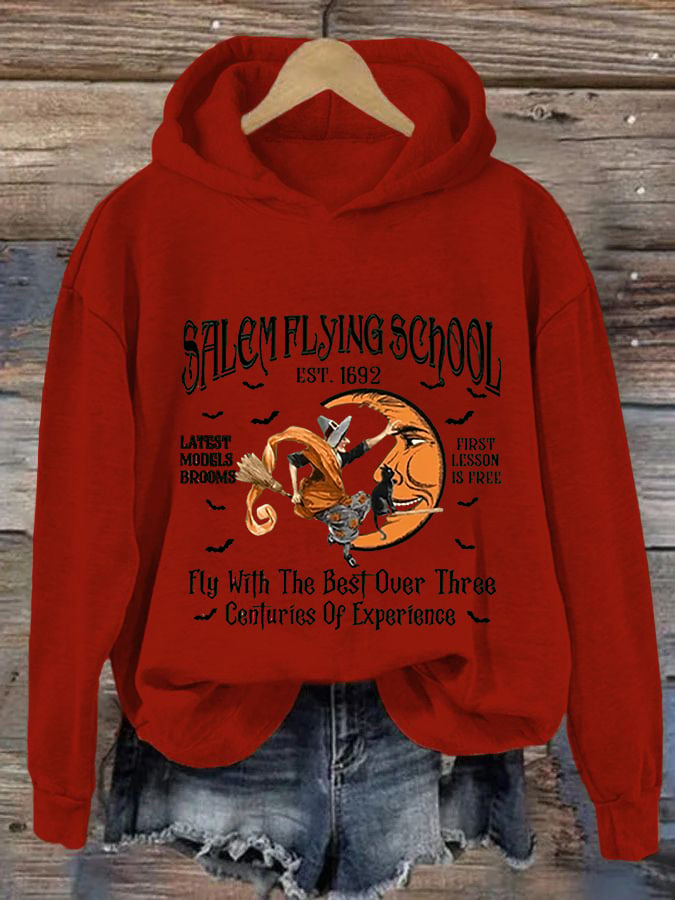 Women's Funny Halloween Salem Witch Salem Flying  Casual Hoodie