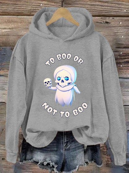 Women's "To boo or not to boo" printed casual hooded sweatshirt