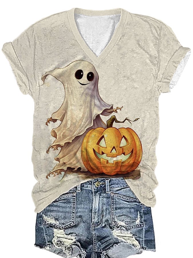 Women's Ghost Pumpkin Print T-Shirt