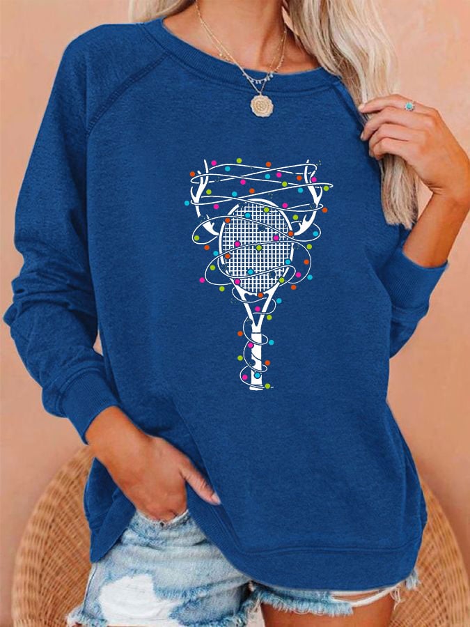 Women's Tennis Christmas Elk Lantern Printed Sweatshirt