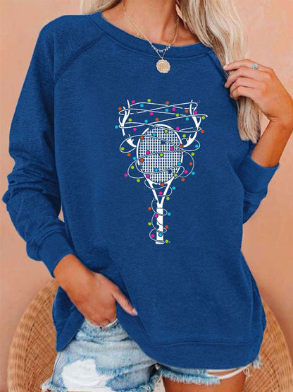 Women's Tennis Christmas Elk Lantern Printed Sweatshirt
