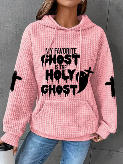 Women's Halloween My Favorite Ghost Is The Holy Ghost Casual Waffle Hoodie