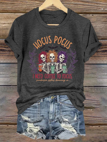 Women's Hocus pocus i need to focus Halloween Printed T-Shirt