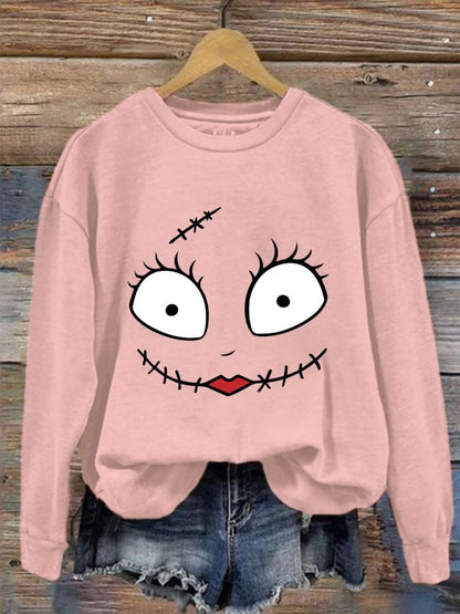 Women's Halloween Sally Happy Face Funny Sweatshirt